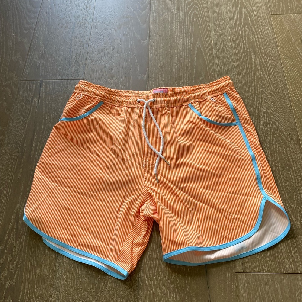 Men’s striped swim trunks